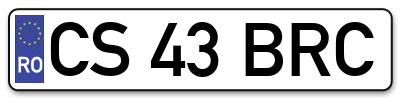 Placuta inmatriculare numar auto  CS-43-BRC, CS 43 BRC, CS43BRC
