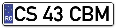Placuta inmatriculare numar auto  CS-43-CBM, CS 43 CBM, CS43CBM