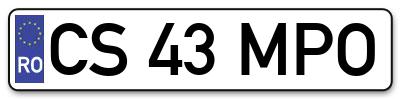 Placuta inmatriculare numar auto  CS-43-MPO, CS 43 MPO, CS43MPO