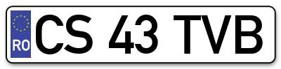 Placuta inmatriculare numar auto  CS-43-TVB, CS 43 TVB, CS43TVB