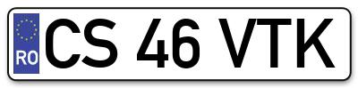 Placuta inmatriculare numar auto  CS-46-VTK, CS 46 VTK, CS46VTK
