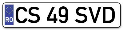 Placuta inmatriculare numar auto  CS-49-SVD, CS 49 SVD, CS49SVD