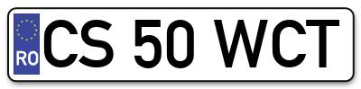 Placuta inmatriculare numar auto  CS-50-WCT, CS 50 WCT, CS50WCT