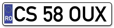 Placuta inmatriculare numar auto  CS-58-OUX, CS 58 OUX, CS58OUX