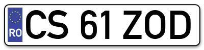 Placuta inmatriculare numar auto  CS-61-ZOD, CS 61 ZOD, CS61ZOD