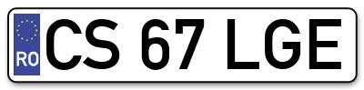 Placuta inmatriculare numar auto  CS-67-LGE, CS 67 LGE, CS67LGE
