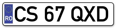 Placuta inmatriculare numar auto  CS-67-QXD, CS 67 QXD, CS67QXD