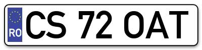 Placuta inmatriculare numar auto  CS-72-OAT, CS 72 OAT, CS72OAT