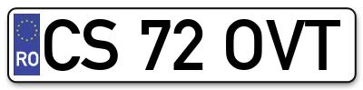 Placuta inmatriculare numar auto  CS-72-OVT, CS 72 OVT, CS72OVT