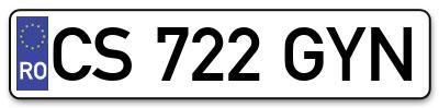 Placuta inmatriculare numar auto  CS-722-GYN, CS 722 GYN, CS722GYN