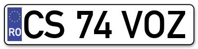 Placuta inmatriculare numar auto  CS-74-VOZ, CS 74 VOZ, CS74VOZ
