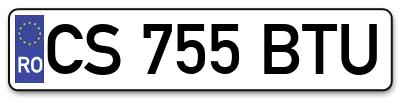 Placuta inmatriculare numar auto  CS-755-BTU, CS 755 BTU, CS755BTU