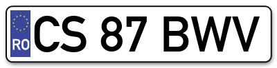 Placuta inmatriculare numar auto  CS-87-BWV, CS 87 BWV, CS87BWV