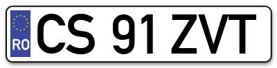 Placuta inmatriculare numar auto  CS-91-ZVT, CS 91 ZVT, CS91ZVT