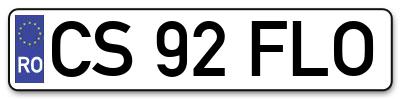 Placuta inmatriculare numar auto  CS-92-FLO, CS 92 FLO, CS92FLO