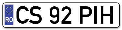 Placuta inmatriculare numar auto  CS-92-PIH, CS 92 PIH, CS92PIH