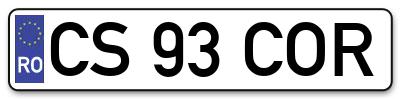 Placuta inmatriculare numar auto  CS-93-COR, CS 93 COR, CS93COR