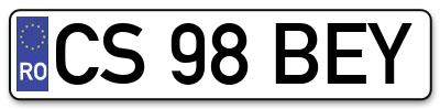 Placuta inmatriculare numar auto  CS-98-BEY, CS 98 BEY, CS98BEY