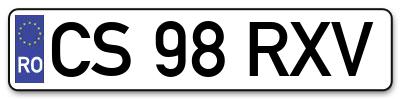 Placuta inmatriculare numar auto  CS-98-RXV, CS 98 RXV, CS98RXV
