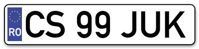 Placuta inmatriculare numar auto  CS-99-JUK, CS 99 JUK, CS99JUK