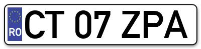 Placuta inmatriculare numar auto  CT-07-ZPA, CT 07 ZPA, CT07ZPA
