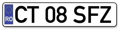 Placuta inmatriculare numar auto  CT-08-SFZ, CT 08 SFZ, CT08SFZ