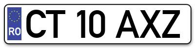 Placuta inmatriculare numar auto  CT-10-AXZ, CT 10 AXZ, CT10AXZ
