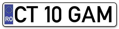Placuta inmatriculare numar auto  CT-10-GAM, CT 10 GAM, CT10GAM