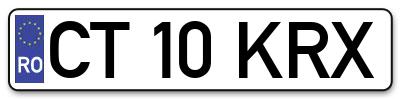 Placuta inmatriculare numar auto  CT-10-KRX, CT 10 KRX, CT10KRX