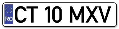 Placuta inmatriculare numar auto  CT-10-MXV, CT 10 MXV, CT10MXV