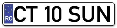 Placuta inmatriculare numar auto  CT-10-SUN, CT 10 SUN, CT10SUN