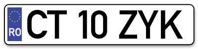 Placuta inmatriculare numar auto  CT-10-ZYK, CT 10 ZYK, CT10ZYK