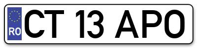 Placuta inmatriculare numar auto  CT-13-APO, CT 13 APO, CT13APO