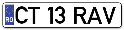 Placuta inmatriculare numar auto  CT-13-RAV, CT 13 RAV, CT13RAV