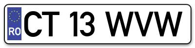 Placuta inmatriculare numar auto  CT-13-WVW, CT 13 WVW, CT13WVW
