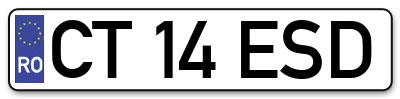 Placuta inmatriculare numar auto  CT-14-ESD, CT 14 ESD, CT14ESD