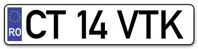 Placuta inmatriculare numar auto  CT-14-VTK, CT 14 VTK, CT14VTK