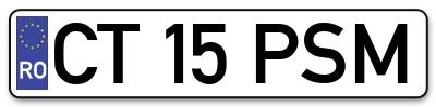 Placuta inmatriculare numar auto  CT-15-PSM, CT 15 PSM, CT15PSM