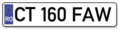 Placuta inmatriculare numar auto  CT-160-FAW, CT 160 FAW, CT160FAW
