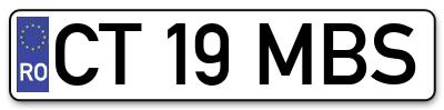 Placuta inmatriculare numar auto  CT-19-MBS, CT 19 MBS, CT19MBS