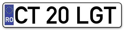 Placuta inmatriculare numar auto  CT-20-LGT, CT 20 LGT, CT20LGT