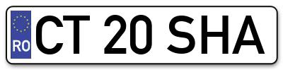 Placuta inmatriculare numar auto  CT-20-SHA, CT 20 SHA, CT20SHA
