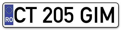 Placuta inmatriculare numar auto  CT-205-GIM, CT 205 GIM, CT205GIM