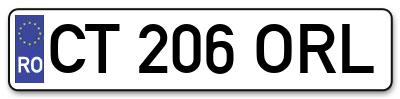 Placuta inmatriculare numar auto  CT-206-ORL, CT 206 ORL, CT206ORL
