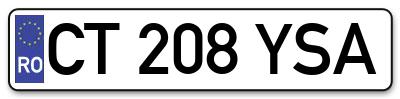 Placuta inmatriculare numar auto  CT-208-YSA, CT 208 YSA, CT208YSA