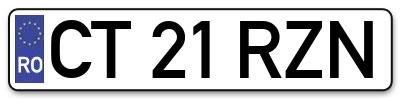 Placuta inmatriculare numar auto  CT-21-RZN, CT 21 RZN, CT21RZN