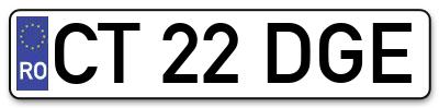 Placuta inmatriculare numar auto  CT-22-DGE, CT 22 DGE, CT22DGE