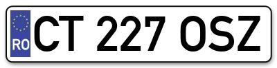 Placuta inmatriculare numar auto  CT-227-OSZ, CT 227 OSZ, CT227OSZ