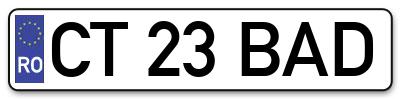Placuta inmatriculare numar auto  CT-23-BAD, CT 23 BAD, CT23BAD