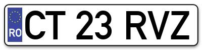 Placuta inmatriculare numar auto  CT-23-RVZ, CT 23 RVZ, CT23RVZ